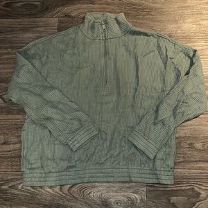 Green Zip Up Sweater with High Collar